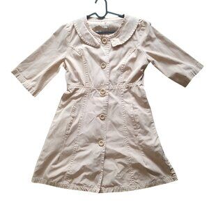 Anthropologie Tulle Peter Pan Collar Cotton Midi Utility Dress Tan Size L